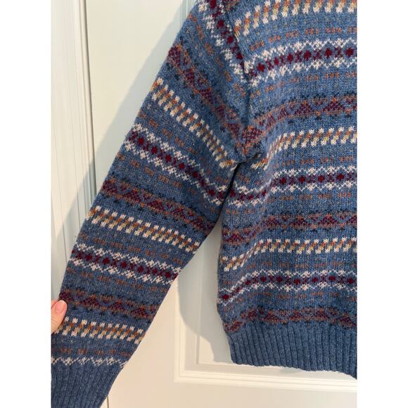 DAKS London Wool Striped Long Sleeeve Crew Neck Knit Pullover Sweater Blue M - Picture 2 of 4